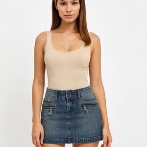 Guess Jeans Y2K Vintage Denim Mini Skirt Stretch Zip Pocket Detail Size S/P